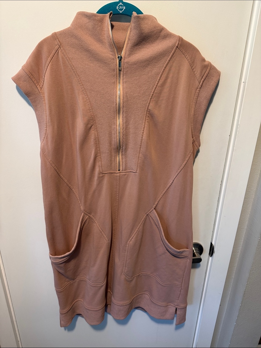 Asymmetrical Zip-Front Dress in Dusty Rose